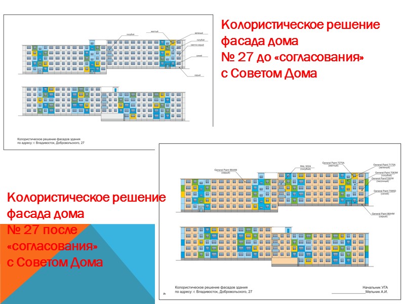 Колористическое решение фасада дома  № 27 до «согласования»  с Советом Дома 